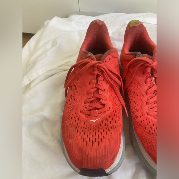 Hoka One One Clifton Lace-up Sneakers Red Fiesta Mesh US Size 8 - Picture 14 of 15
